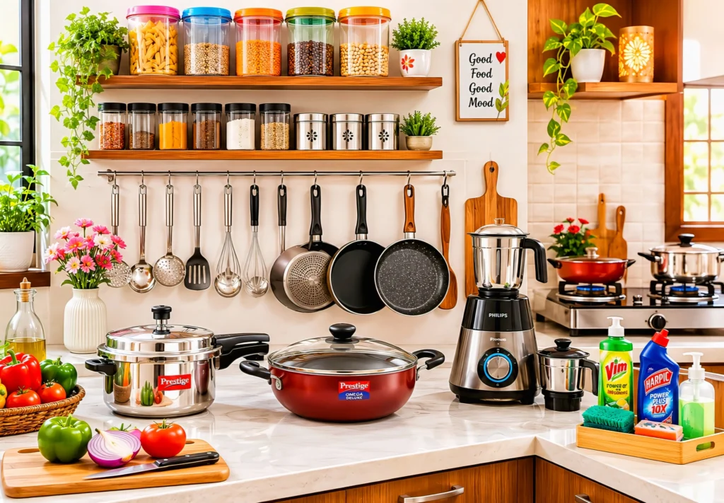 modern kitchen with household items in vadanappally
